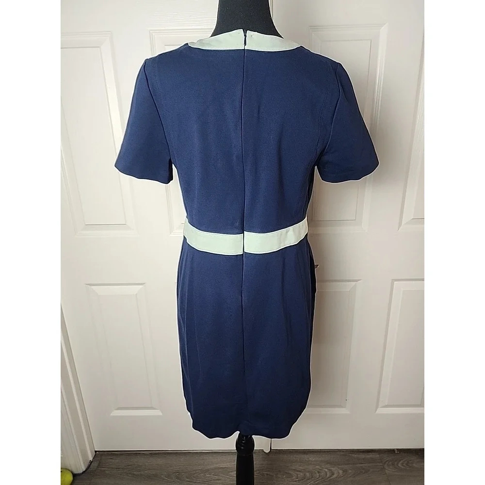 Tory‎ Burch L Colorblock Ponte Dress Navy Blue Mint Green Mini Classic Designer